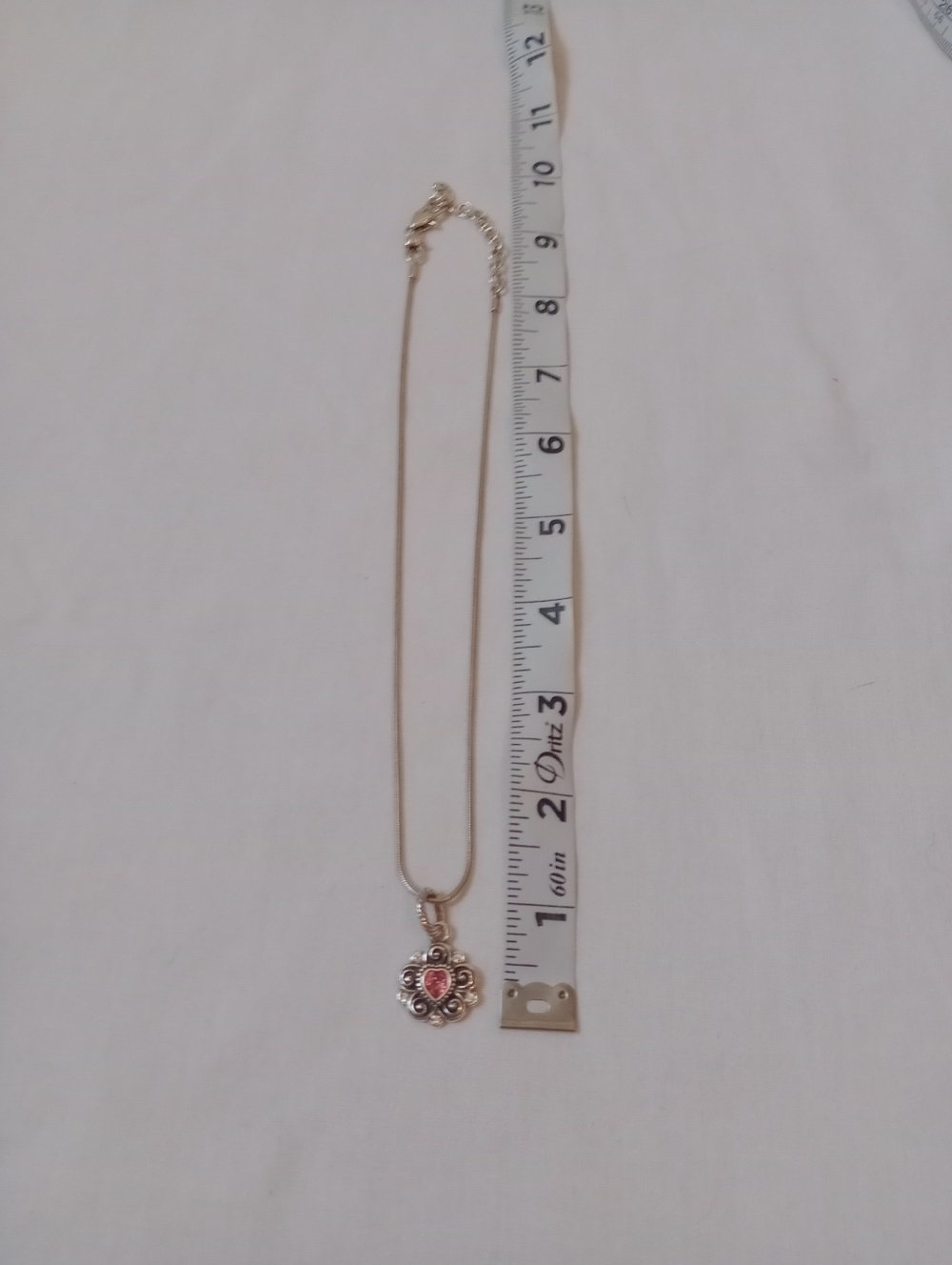 Brighton Silver Heart Pendant Necklace Pink Crystal Floral Charm Romantic Style - Picture 9 of 11